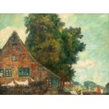 Arthur Illies (Hamburg 1870 - Lüneburg 1952) Dorf unter Bäumen Öl/Karton, 36,5 x 46 cm. -