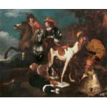 Juriaen Jacobsz (Hamburg um 1625 - Leeuwarden 1685) Rastender Jäger mit Hunden Öl/Lw., 132 x 160 cm,