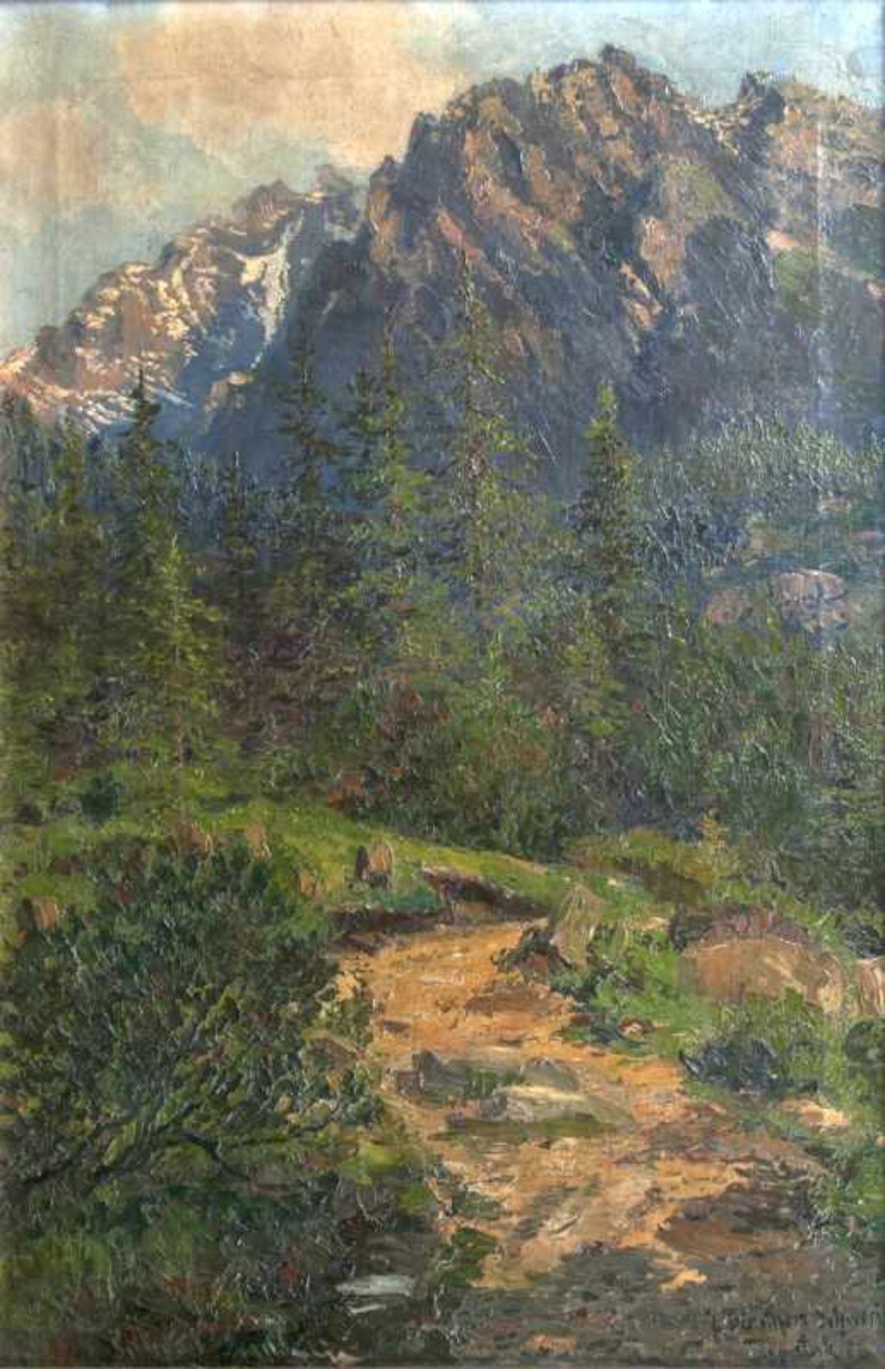 Leopold Günther-Schwerin (Hamburg 1865 - 1938) Morgen in der Hohen Tatra, Lomnitzer Spitze Öl/Lw.,