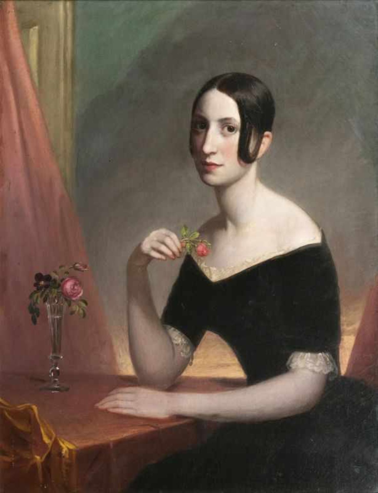 Biedermeier-Portraitmaler tätig Mitte 19. Jh. Paar Portraits Um 1840, Öl/Lw., 91 x 73 cm, doubl. - - Bild 3 aus 3