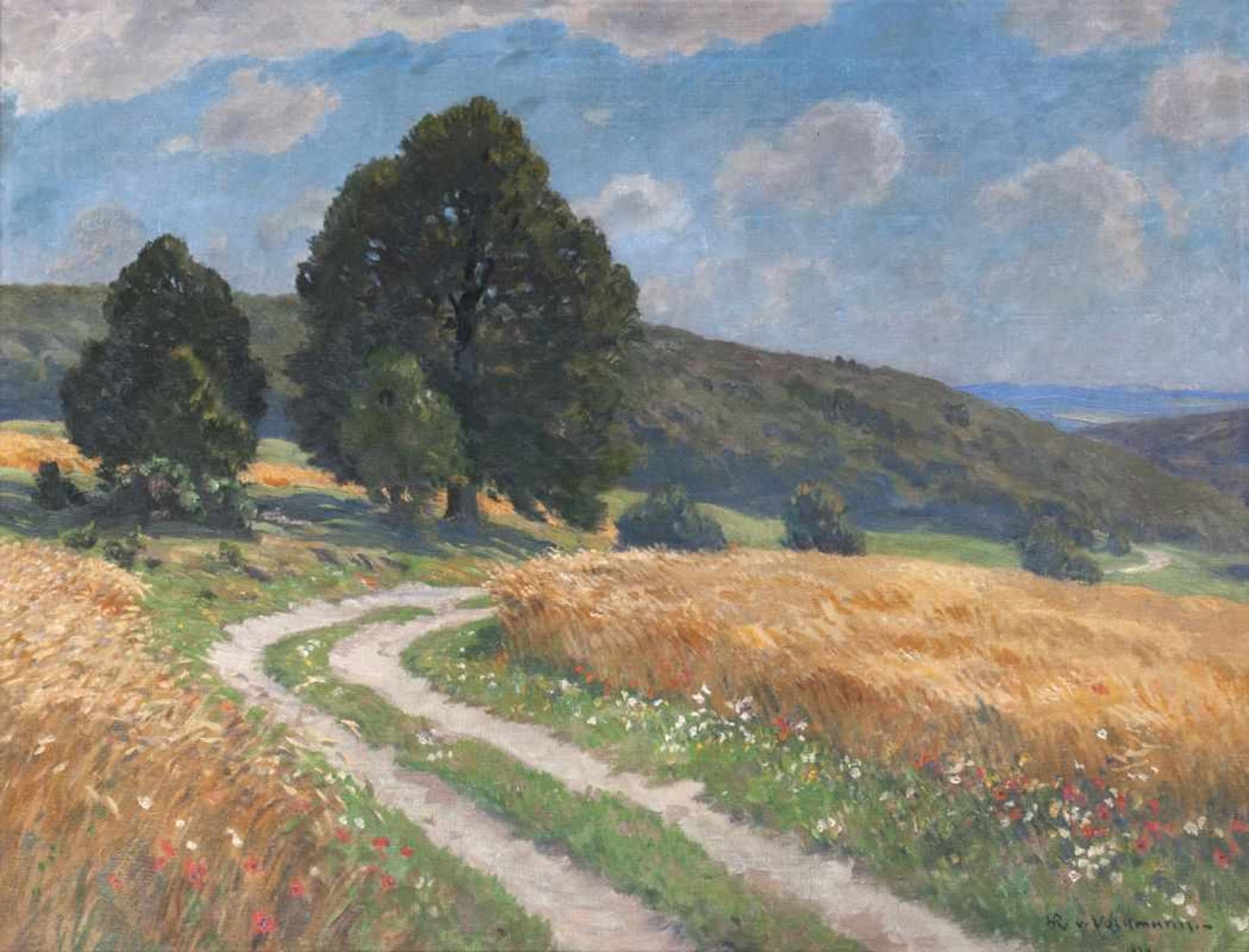 Hans Richard von Volkmann (Halle 1860 - Halle 1927) Sommerlandschaft Öl/Lw., 60,5 x 80,5 cm, r. u.