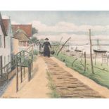 Friedrich Schaper (Braunschweig 1869 - Hamburg 1956) Frauen auf dem Deich in Finkenwerder