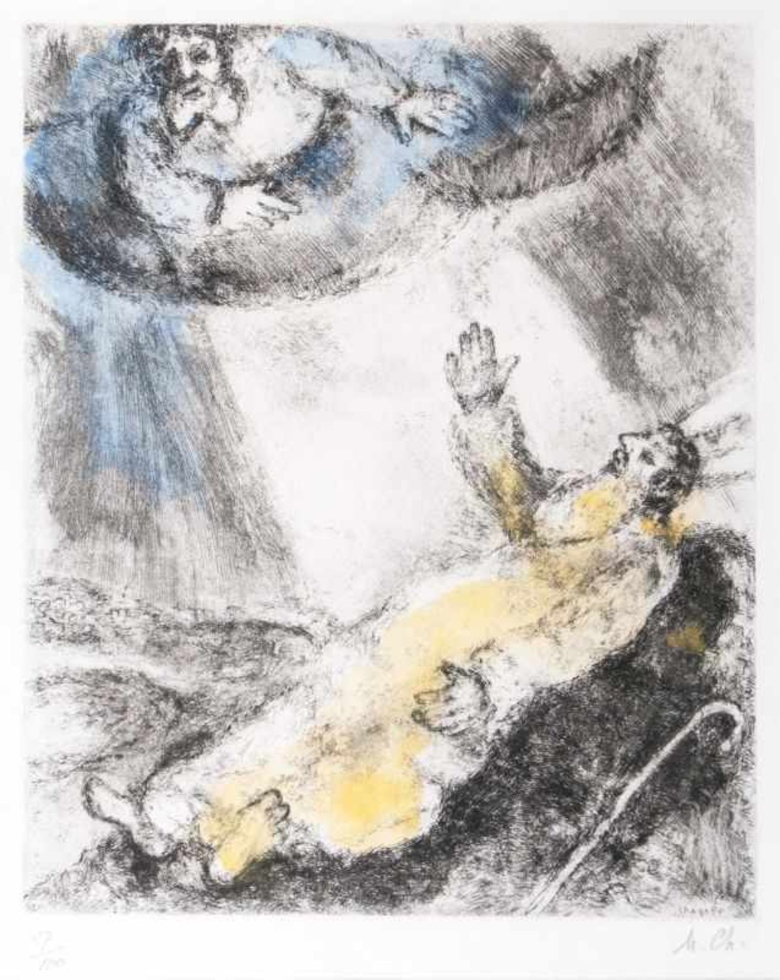 Marc Chagall (Witebsk 1887 - Paris 1985) Mort de Moise - Der Tod Moses 1958, handkolorierte