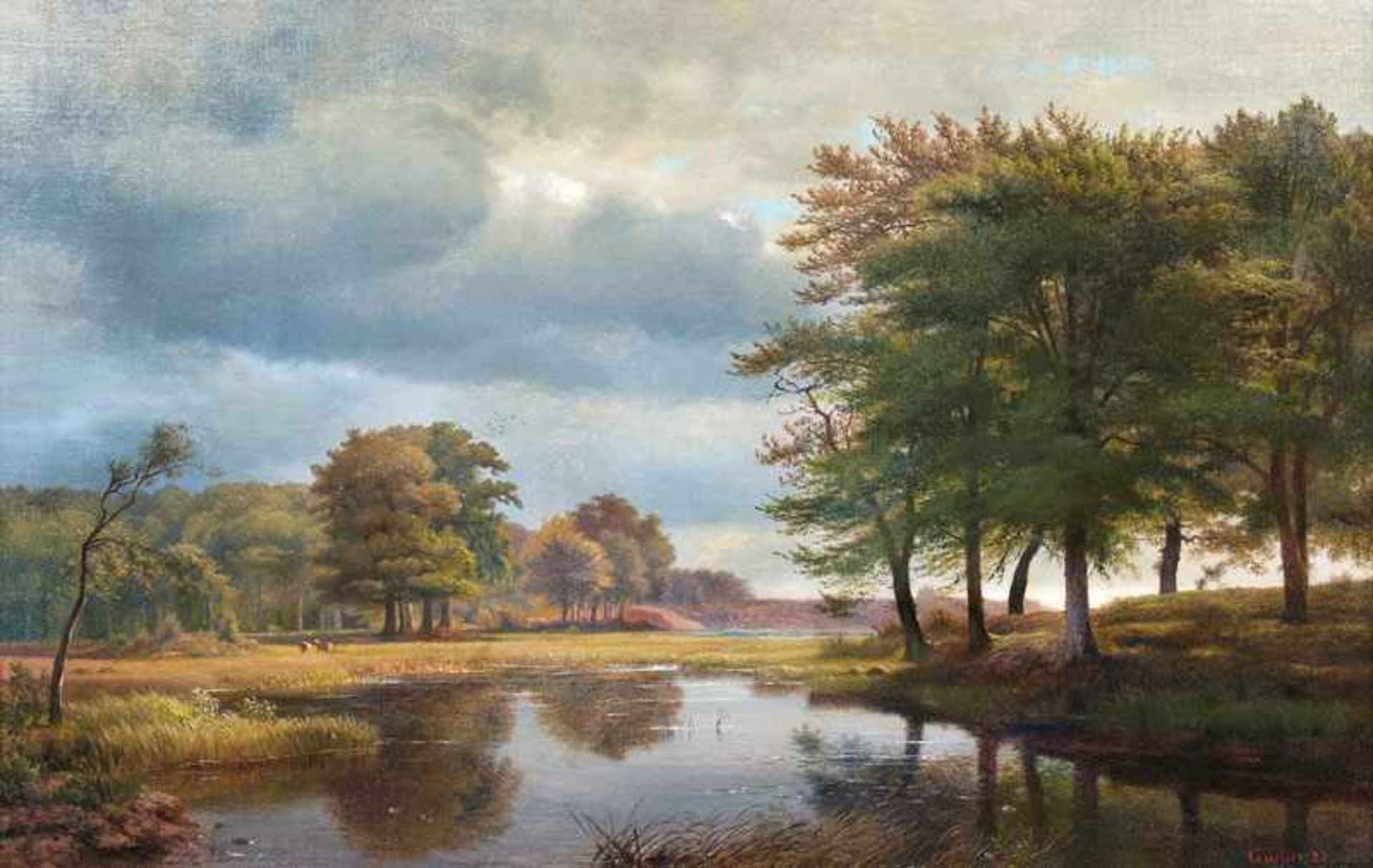 Louis Gurlitt (Altona 1812 - Naundorf 1897) Norddeutsche Landschaft Öl/Lw./Holz, 49 x 77cm, r. u.