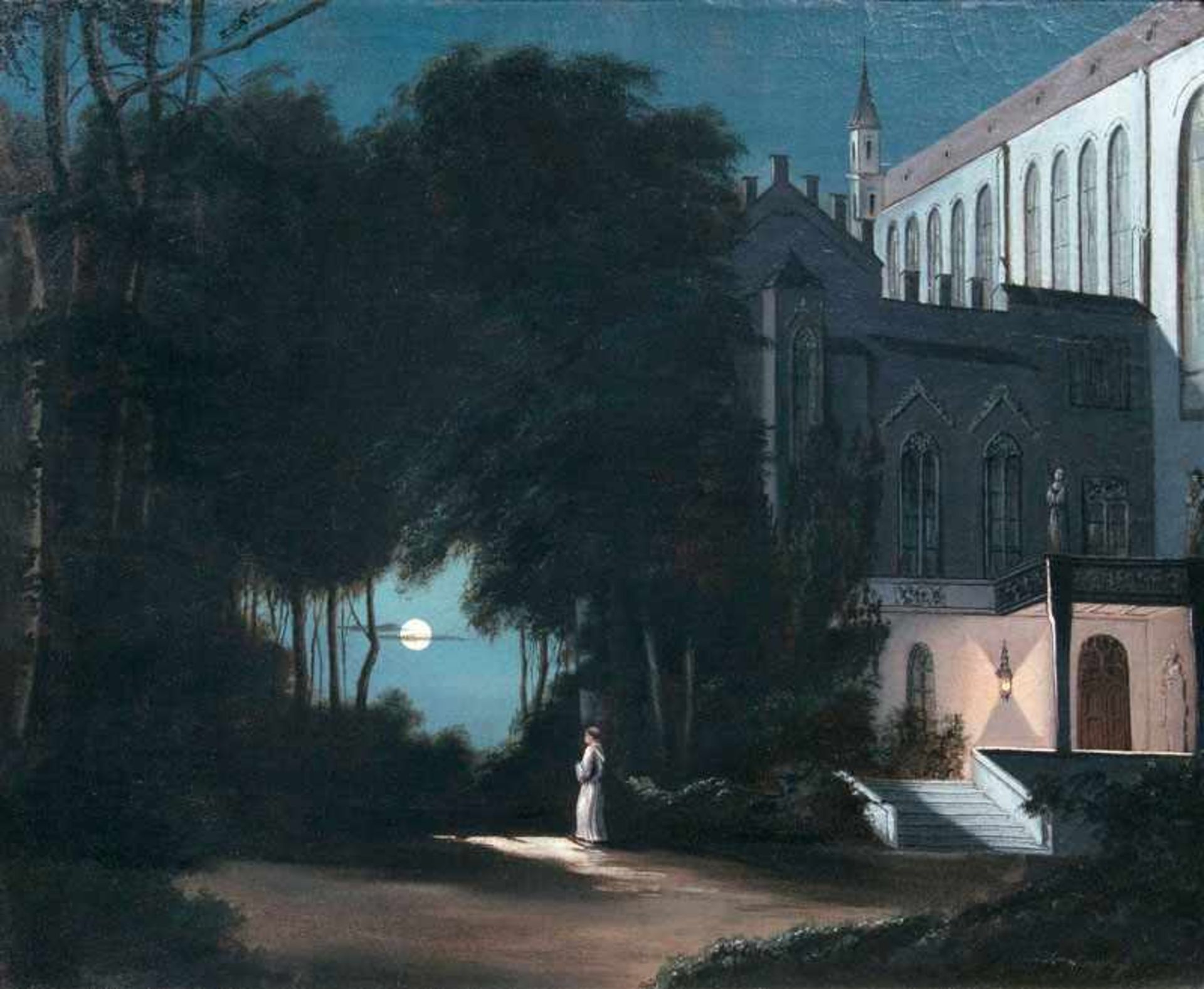 Joseph Gerstmeyer (Wien 1801 - Wien 1870) Kloster bei Nacht Öl/Lw., 55,5 x 69 cm, r. u. sign.