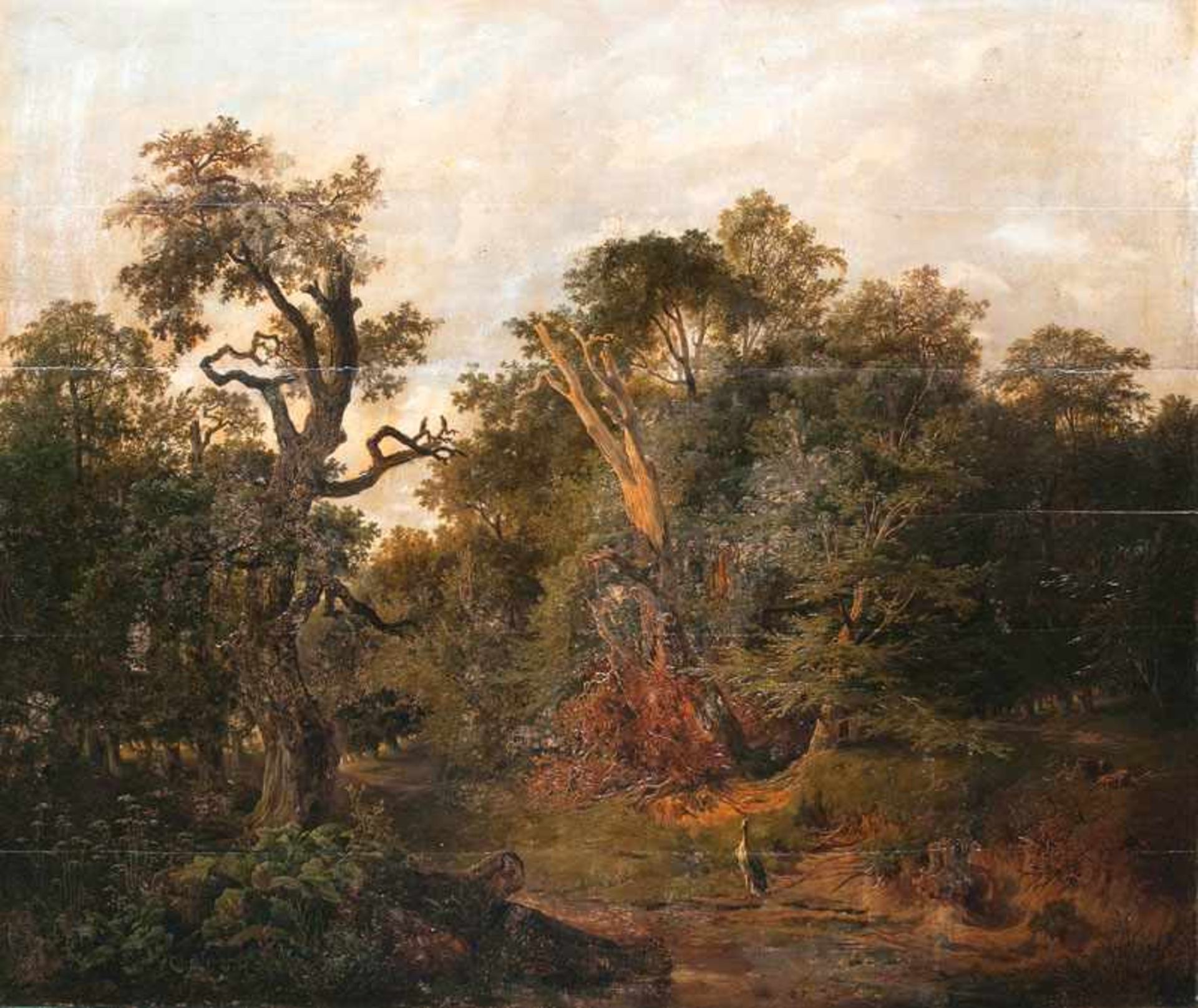 Anton Altmann (Wien 1808 - Wien 1871) Alter Wald mit Storch Öl/Holz, 96 x 116 cm, l. u. sign. u.