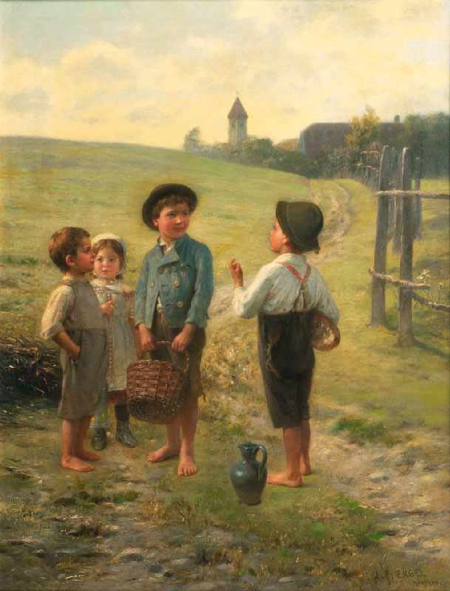 Johann Friedrich Engel (Bernkastel-Kues 1844 - München 1921) Auf dem Heimweg Öl/Lw., 69,5 x 52,5 cm,