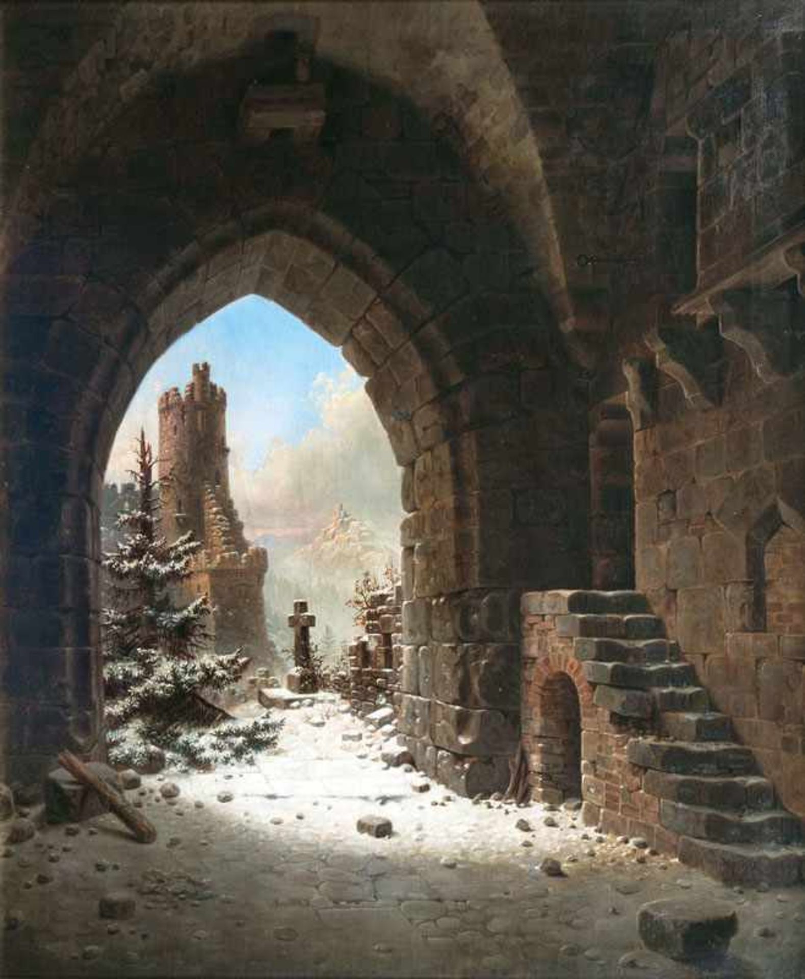 Wilhelm Steuerwaldt (Quedlinburg 1815 - Quedlinburg 1871) Burg Falkenstein im Harz 1847/48, Öl/