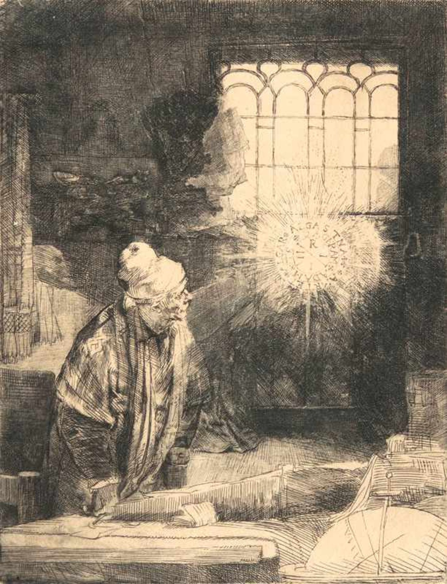 Rembrandt Harmenszoon van Rijn (Leiden 1606 - Amsterdam 1669) Ein Gelehrter in seiner Kammer - Faust