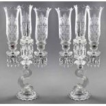 A PAIR OF BACCARAT COLOURLESS FROSTED GLASS FOUR-LIGHT CANDELABRA each with a dolphin support