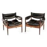 A PAIR OF ROSEWOOD AND LEATHER MODUS ARMCHAIRS DESIGNED BY KRISTIAN SOLMER VEDEL FOR SOREN WILLADSEN
