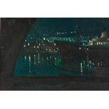 Don (Donald James) Madge (South African 1920-1997) HARBOUR AT NIGHT signed oil on board 31,5 by 47cm