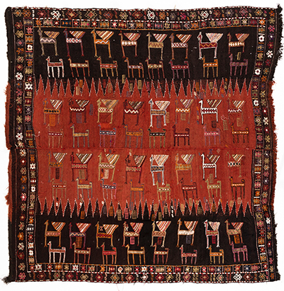 A CAUCASIAN FLATWEAVE, CIRCA 1920 the field in red and black, horizontally decorated with stylised