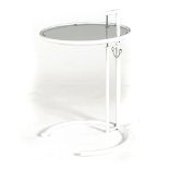 AN E1027 GLASS AND PAINTED STEEL REPRODUCTION SIDE TABLE DESIGNED IN 1927 BY EILEEN GREY the