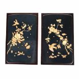 A PAIR OF JAPANESE LACQUERED AND INLAID PANELS each softwood panel inlaid with bone and mother-of-