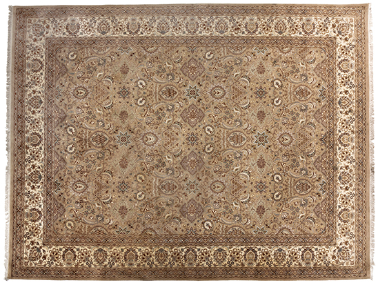 AN INDO-PERSIAN CARPET, MODERN the pale-beige field with an overall design of pale multi-coloured