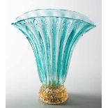 A MURANO CORDONATO D'ORO GOLD LEAF SEAFOAM TRUMPET GLASS VASE, BAROVIER AND TORSO, 20TH CENTURY with