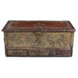 A SURAT BRASS-MOUNTED ARAB CHEST the hinged rectangular top enclosing a compartment, the front