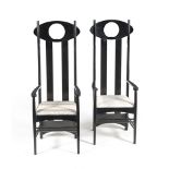 A PAIR OF REPRODUCTION ARGYLE ARMCHAIRS DESIGNED IN 1899 BY CHARLES RENNIE MACKINTOSH FOR