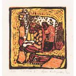 Dan Rakgoathe (South African 1937-) KOMA I woodcut printed in colours, signed, dated 1978,