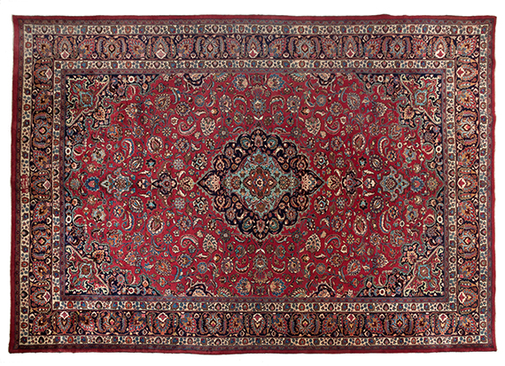 A MESHED CARPET, EAST PERSIA, MODERN the burgundy-red field with a black and blue floral