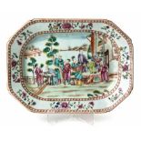 A CHINESE FAMILLE ROSE PLATTER, QIANLONG, 1736–1795 rectangular with canted corners, painted with