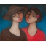 Pieter van der Westhuizen (South African 1931-2008) TWO WOMEN AT PEACE signed and dated '94 pastel