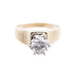 A DIAMOND SOLITAIRE RING claw-set with a round brilliant-cut diamond weighing approximately 1.42cts,