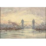 Edward Clark Churchill Mace (South African 1863-1928) LONDON BRIDGE signed oil on board 16,5 by 23,