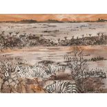 Gordon Frank Vorster (South African 1924-1988) LANDSCAPE WITH ZEBRA signed mixed media on paper 50