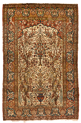 AN ISPAHAN PRAYER RUG, PERSIA, CIRCA 1930 the ivory mehrab with an ascending flower and tree design,