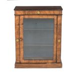 A VICTORIAN MAHOGANY INLAID DISPLAY CABINET the outswept cornice above a plain frieze, a glazed door