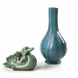 A CHINESE ‘ROBIN’S EGG’ VASE of compressed hexagonal bottle form, the body glazed in opaque