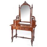 A VICTORIAN MAHOGANY DRESSING TABLE the loose shaped oval plate within a conforming moulded