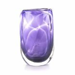 A PURPLE GLASS VASE, MODERN the flattened ovoid body with looped threads, signed, numbered 06/543