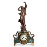 A FRENCH GREEN-VEINED MARBLE AND BRONZE MANTEL CLOCK, SCULPTURE BY AUGUSTE MOREAU, CIRCA 1850 BUYERS