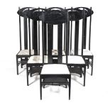 A SET OF SIX REPRODUCTION ARGYLE CHAIRS DESIGNED IN 1899 BY CHARLES RENNIE MACKINTOSH FOR