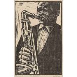 Peter Clarke (South African 1929-2014) SAXOPHONIST linocut, signed, dated 1962 and inscribed with