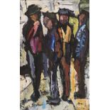 Kenneth Baker (South African 1931-1995) FOUR FIGURES signed oil on board 50 by 32cm