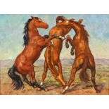 Ivanonia Roworth (South African 1920-) THREE HORSES signed oil on board 44 by 59cm