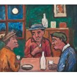 Kenneth Baker (South African 1931-1995) THE CONVERSATION signed oil on board 42 by 47cm
