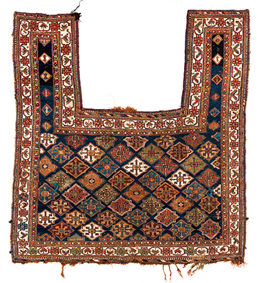 AN AFSHAR FLATWEAVE HORSE COVER, PERSIA, CIRCA 1920 the blue field with overall multi-coloured