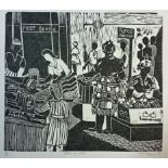 Bongiwe Dhlomo (South African 1956 -) WOMEN AT WORK linocut on chine collé, signed, dated 83,