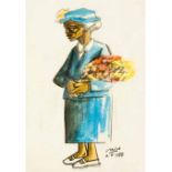 Peter Clarke (South African 1929-2014) ELDERLY WOMAN WITH A BOUQUET OF FLOWERS signed and dated 2.