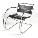 A LEATHER AND CHROME MR20 ARMCHAIR DESIGNED IN THE 1950s BY MIES VAN DER ROHE the leather back and