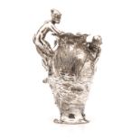 A WMF (WURTTEMBERGISCHE METALLWARENFABRIK) SILVERED METAL FIGURAL VASE, GERMANY, CIRCA 1905 modelled