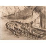 Dorothy Kay (South African 1886-1964) CAPTAIN HARDY'S TUGBOAT signed charcoal and heightening on