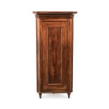 A GEORGE III MAHOGANY CORNER CUPBOARD the outswept moulded cornice above a plain frieze, a