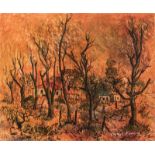 George Enslin (South African 1919-1972) TREES AND HOUSES signed and dated '58 oil on board 45,5 by