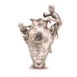 A WMF (WURTTEMBERGISCHE METALLWARENFABRIK) SILVERED METAL FIGURAL VASE, GERMANY, CIRCA 1905 modelled